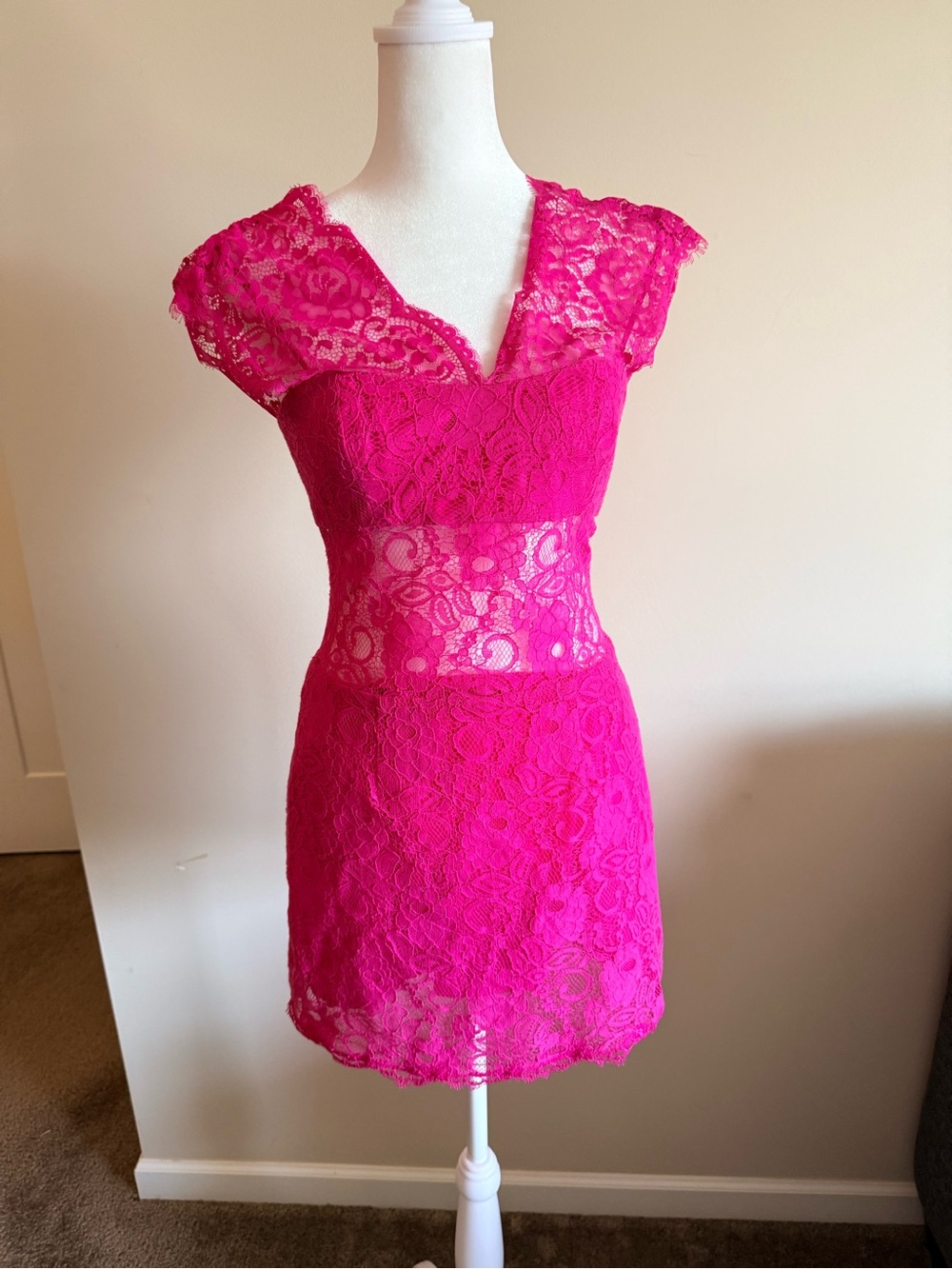 BCBGMaxAzria Hot Pink Lace Mini Dress Y2K Barbie Sz 2